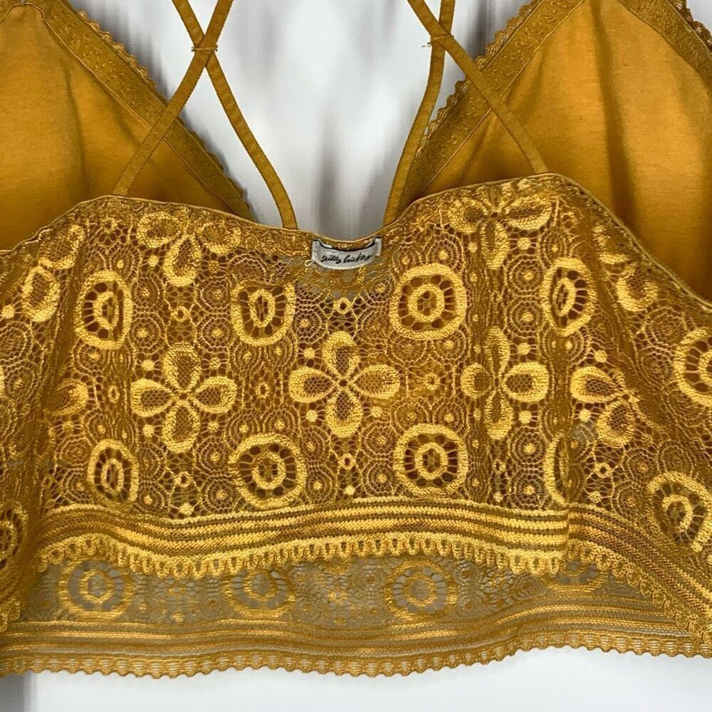 Lace Strappy Bralette Crop Top - Mustard - Picture 7 of 9
